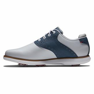 Women's Footjoy Traditions Spikes Golf Shoes White/Blue NZ-562413
